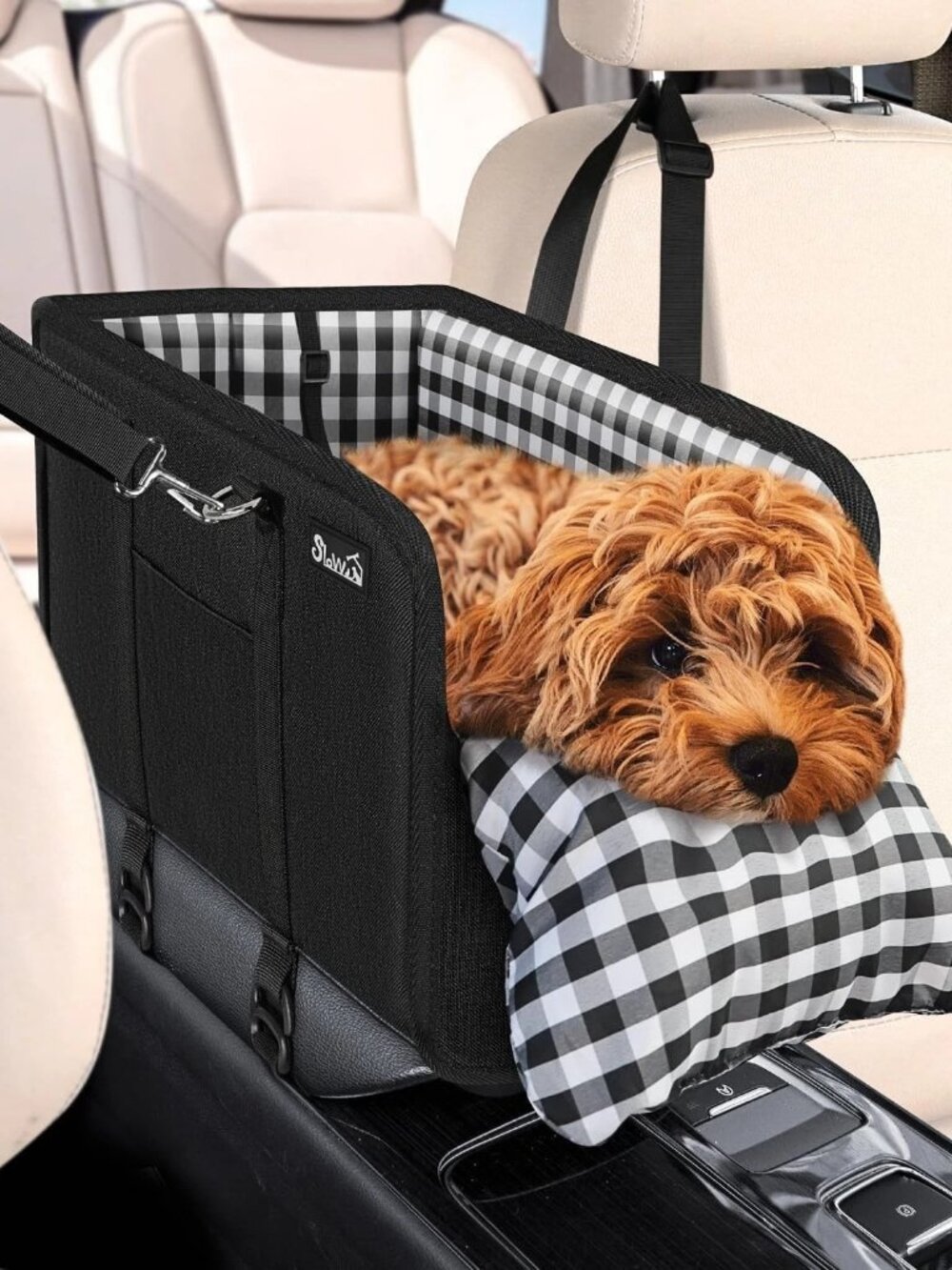 SlowTon Console Dog Car Seat Booster for Small Dogs up to 11 lbs